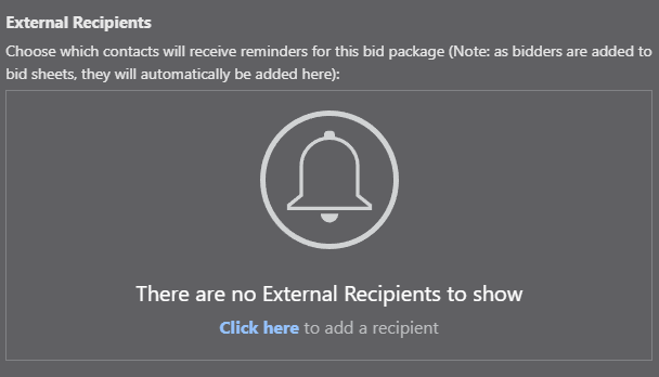 ConstructionOnline's External Recipients field for Bid Package Reminders