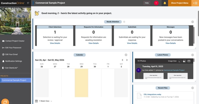 ContructionOnline's ClientLink Portal