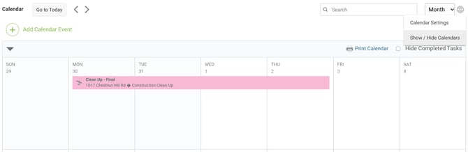 ConstructionOnline's "Show/Hide Calendars" option