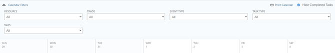 ConstructionOnline's Calendar Filters Options