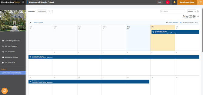 ConstructionOnline's Portal Project Calendar