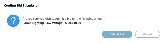 ConstructionOnline's bid submission confirmation from the Portal