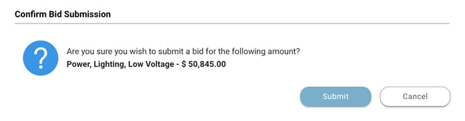 ConstructionOnline's bid submission confirmation