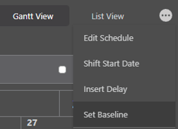 ConstructionOnline's Schedule Action Menu's option to set Baseline