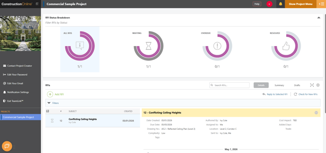 ConstructionOnline's RFI feature within the TeamLink Portal