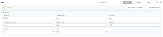 ConstructionOnline's RFI filter options