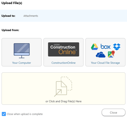ConstructionOnline's Upload Options
