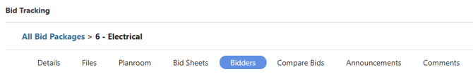 ConstructionOnline's "Bidders" tab