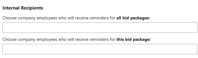 ConstructionOnline's Internal Recipients fields for Bid Package Reminders