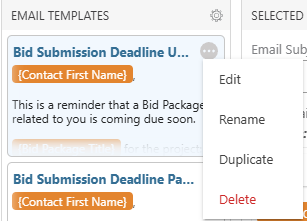 Email Template 3-dot Action Menu options