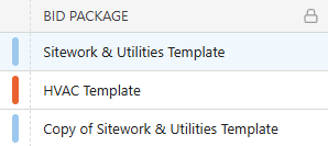 ConstructionOnline's duplicate template within the Bid Package Templates List