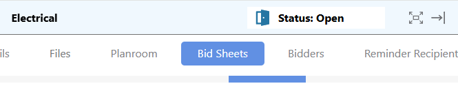 ConstructionOnline's "Bid Sheets" tab