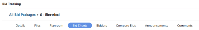 ConstructionOnline's "Bid Sheets" tab