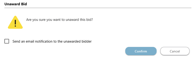 ConstructionOnline's double-verification message for unawarding a bid 