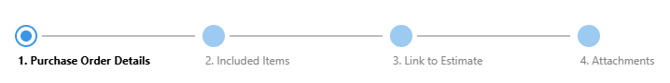 ConstructionOnline's Purchase Order tabs within the "Create Purchase Order" window.