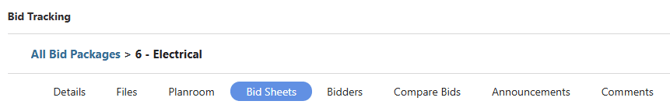 ConstructionOnline's "Bid Sheets" tab