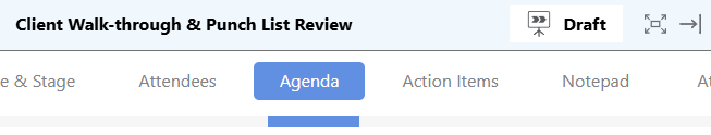 Navigate to the Agenda tab to structure the Meeting outline