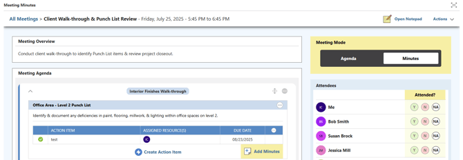 Minutes Mode for Construction Meeting Minutes in UDA ConstructionOnline | Construction Project Management Software