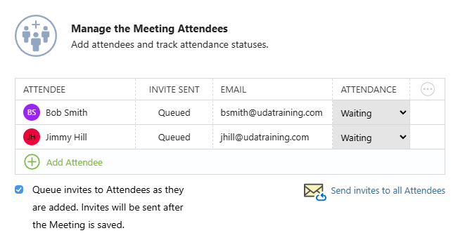 Configure the settings for meeting invitations and the timing at which they are sent to Meeting Attendees