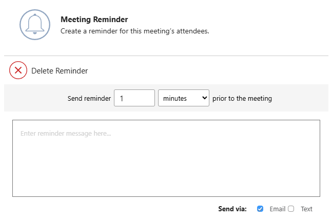 Configure meeting reminders including message, method, and scheduled delivery to keep construction meetings on schedule