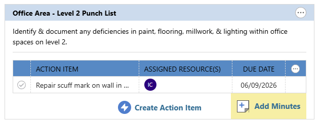 How an Action Item will appear under its corresponding Agenda Item