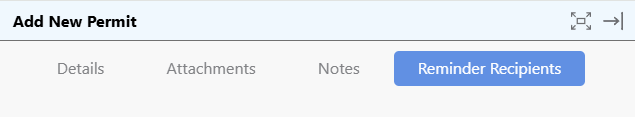 Navigate to the Reminder Recipients tab to set reminders for construction Permits