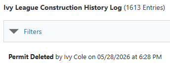 ConstructionOnline's Company History Log which records user activity