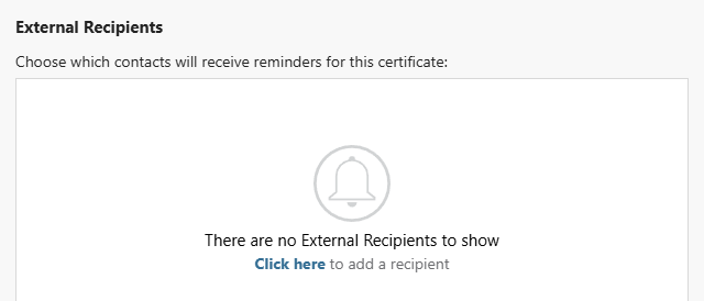 Configure insurance and certificate reminders for external recipients