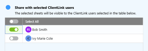 Toggling on the option to share redline plan sheets with designated ClientLink/TeamLink Users