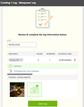 ConstructionOnline's Manpower Log in the Daily Logging feature