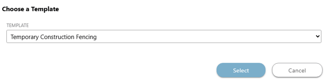 ConstructionOnline's Takeoff Template dropdown menu
