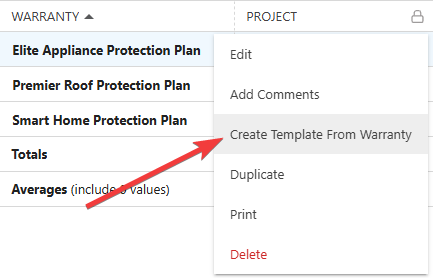 ConstructionOnline's "Create Template From Warranty" option