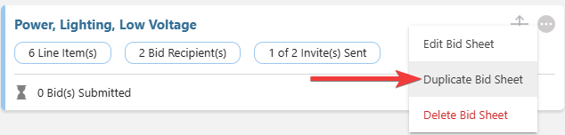 ConstructionOnline's option to duplicate a Bid Sheet