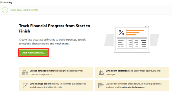 ConstructionOnline's option for creating a new estimate