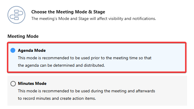 Confirm the Meeting is in Agenda Mode