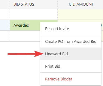 ConstructionOnline's "Unaward Bid" option