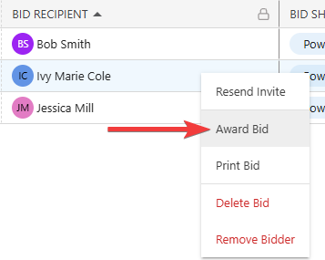 ConstructionOnline's option to award a bid