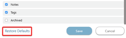 ConstructionOnline's "Restore Defaults" option to return original view to the dynamic table