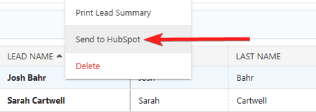 ConstructionOnline's "Send to HubSpot" option