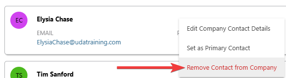 ConstructionOnline's "Remove Contact from Company" option