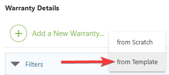 ConstructionOnline's Add New Warranty from Template option