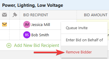 Removing a Bidder from a Bid Sheet when editing a Bid Package in ConstructionOnline