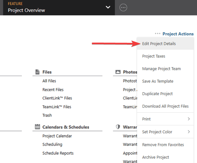 ConstructionOnline's "Edit Project Details" option 