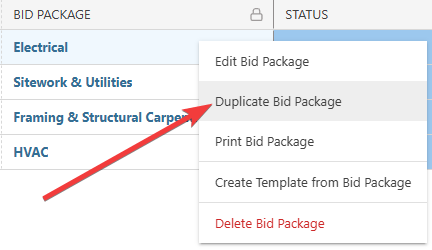 ConstructionOnline's Duplicate option for Bid Packages