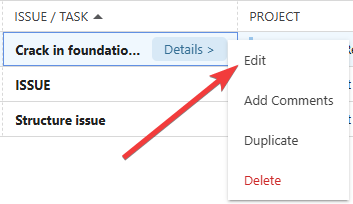 ConstructionOnline's Warranty Issues "Edit" option
