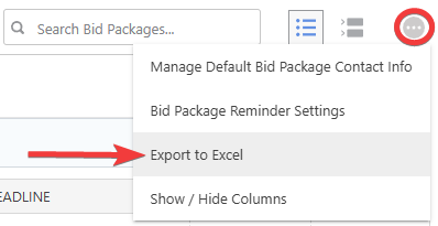 ConstructionOnline's option to export to excel