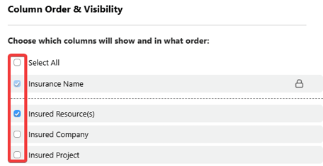 ConstructionOnline's choose which columns to have visible within the dynamic table