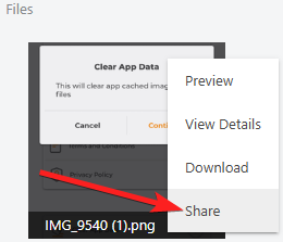 ConstructionOnline's "Share" option for Files within the TeamLink Portal