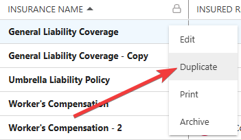 Duplicate insurance and certificates in ConstructionOnline
