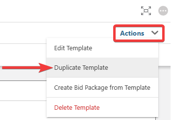 ConstructionOnline's "Duplicate Template" option from the Actions Menu